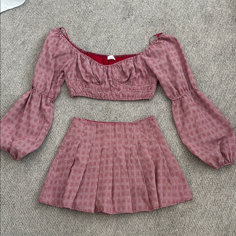 Le Lis Pink Skater Mini Skirt Set red and white checker